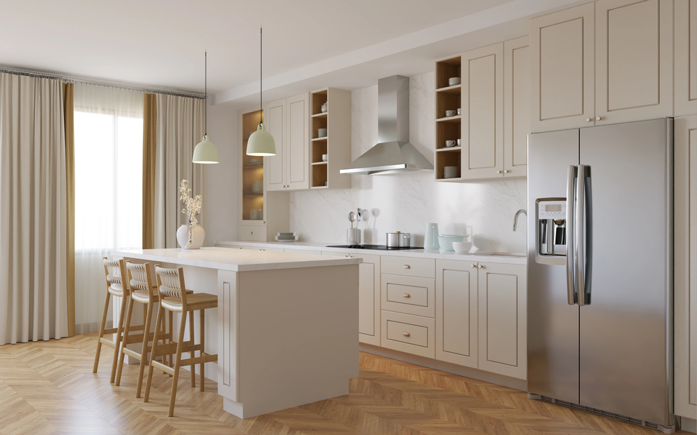 Kitchen with LVT parquet floor